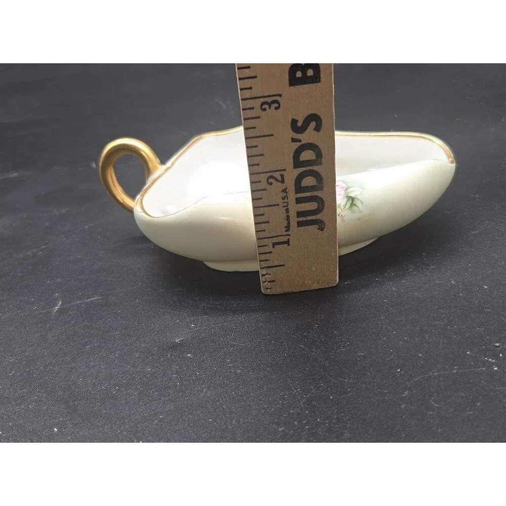 Vtg Epiag Royal Czechoslovakia Porcelain Candy Dish Gold Yellow Roses Triangle